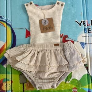 Popelin Cream Baby Romper with Ruffles